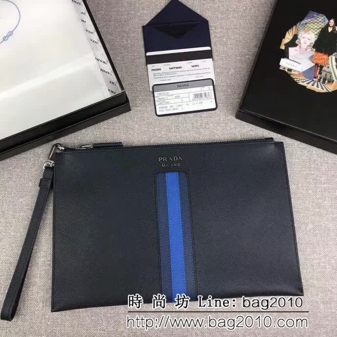 PRADA普拉達 專櫃最新款式 十字紋牛皮 男士手包 2NG005 DD1185